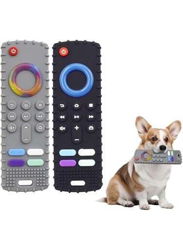 HAISENGO 2pcs Puppy Teething Toys, Dog Chew Toys TV Remote Control Shape Teether for Small Dogs and Puppies,Puppy Boredom Teething Interactive Toys for Dog Training and Cleaning Teeth (Black&amp;Grey)