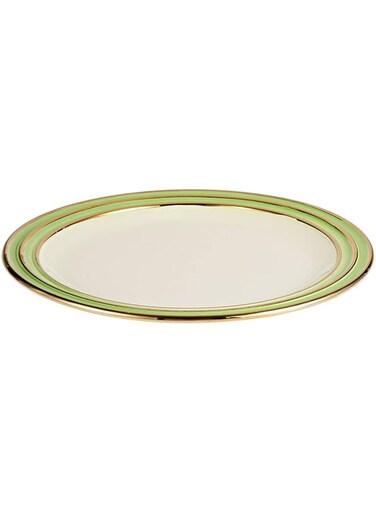 Harmony Ceramic Three Lines Round Plate - 11.25 inches, Green and Gold,Multi Color