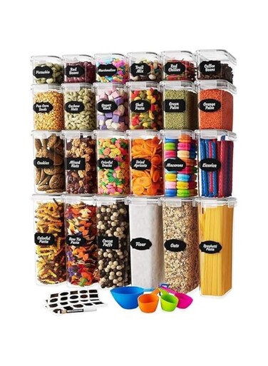 24 Pack Airtight Food Storage Containers with Lids, Kitchen and Pantry Organization and Storage, BPA Free Kitchen Storage Containers for Spaghetti, Sugar,Cereal, Rice, Flour &amp; Oats