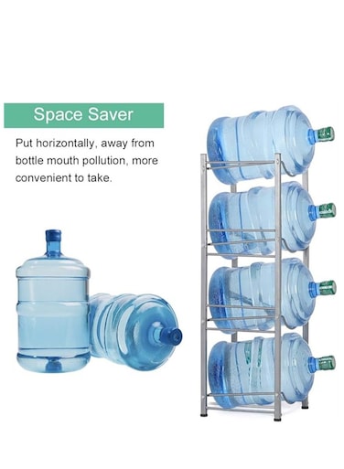 Bottles Storage Rack 4 Tier Reinforced Carbon Steel Heavy Duty Water Cane Jug Holder Cooler Organizer Shelf for Home Kitchen Office Garages Restaurant Gym Stand Shelves