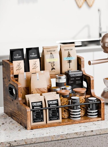 storage shelf 3-tier wooden countertop shelves&iuml;&frac14;&OElig; Display Shelf With two side fences design for kitchen Multi-functional Spice Storage &amp; Commercial Coffee Syrup Display Rack