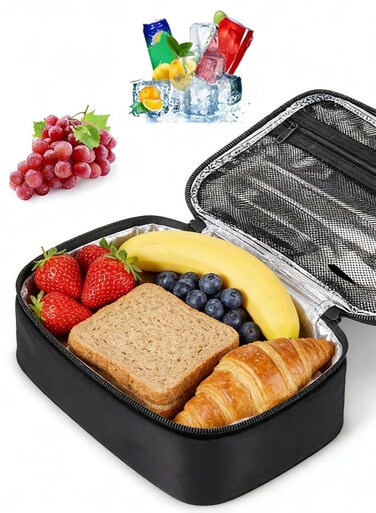 Portable Insulated Lunch Bag - Black Universal Size Cooler Bag, Leakproof Thermal Bag for Students Office Outdoor Picnic