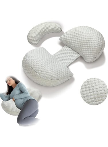Portable Pregnancy Pillow W Shaped Maternity Support for Side Sleepers Adjustable Travel Wedge Pillow for Back Belly and Hip Relief Ideal for Pregnant Women Nursing Pillow (Grey)