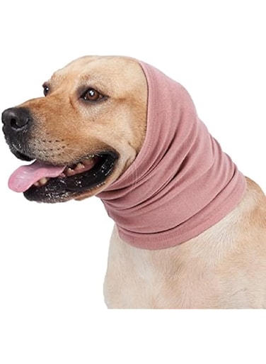 Dog Snood Dog Neck and Ears Warmer, Dog Ear Muffs Noise Protection, No Flap Ear Wraps for Dogs, Warm Winter Pet Knit Headwear for Comfort (Lotus root powder color, M)