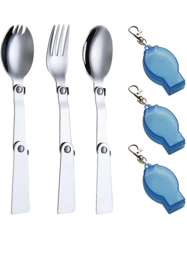 3PCS Folding Stainless Steel Cutlery Set with Storage Boxes for Camping and Travel