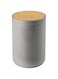 mDesign Plastic Round Trash Can Small Wastebasket - Garbage Bin Container with Swing-Close Lid - Bathroom Garbage Basket - Holds Waste, Recycling - 1.3 Gallon - Basa Collection - Gray/Natural