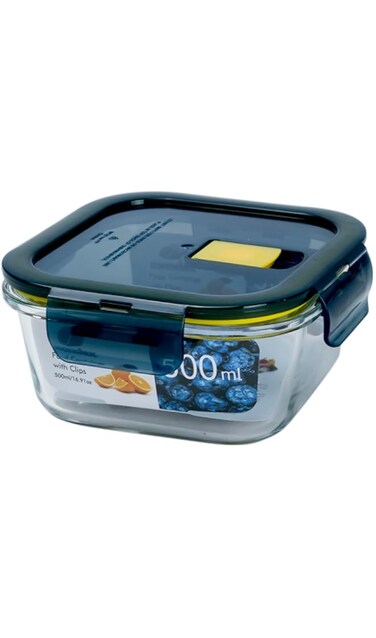 Mondex Borosilicate Glass Square Food Saver Food Storage Container Lunchbox with 500ml Capacity, Openable and Secure Air Vent, Silicone Seal, Plastic Lid