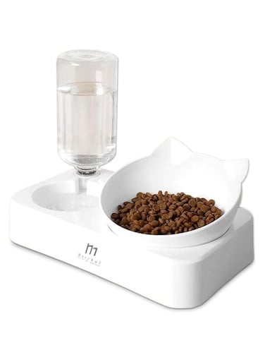 Marchul Cat Bowls, Cat Food and Water Bowl Set, 15&deg; Tilted Cat Bowl for Indoor Cats, Cat Dishes with Automatic Waterer Bottle,Cat Bowl for Cats and Small Dogs
