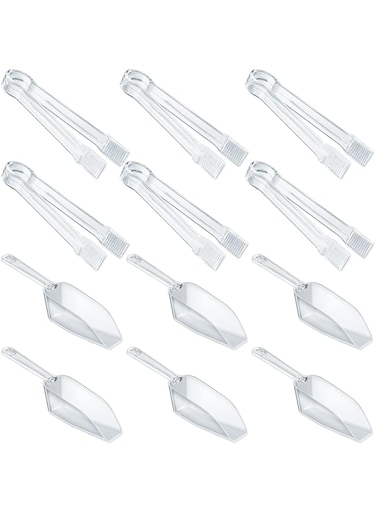 Roshtia Plastic Serving Tongs Mini Kitchen Tongs Kitchen Tongs Utility and Plastic Kitchen Scoops Clear Ice Scoop Mini Clear Buffet Scoop for Candy Dessert Buffet Ice (12)