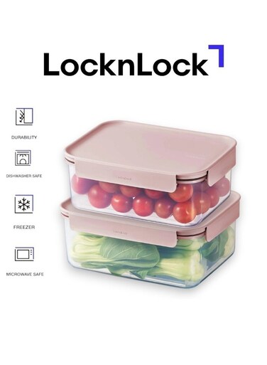 Classic Plus Rectangle Food Container Set (2.75L+1.65L) &acirc;&euro;&ldquo; Pink, Airtight &amp; Microwave Safe