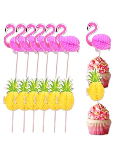 MAKINGTEC Flamingo Pineapple Cupcake Toppers for Hawaii Birthday Party Decoration, 48 Pcs Tropical Summer Party Supplies for Beach Theme Party Wedding Hawaiian Party Cake Decorations