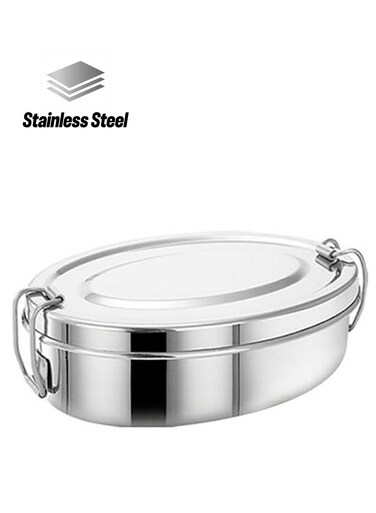 3-Pieces Oval Stainless Steel Lunch Box silver 17cm