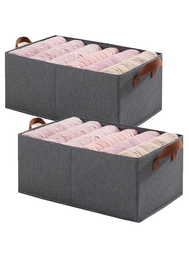 Tycom Foldable Clothes Storage Bins with Handles (2-Pack), Closet Organizer Bins for Clothes, Toys, Office Supplies &amp; Sundries (47x28x20CMcm, Gray)