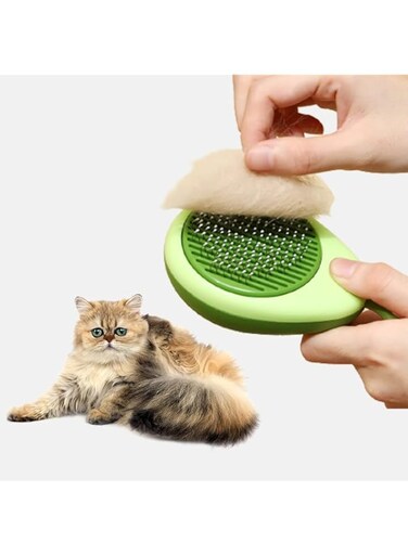 SWIUKPHE Cat Brush with Release Button, Portable Avocado Dog Brush for Shedding Massaging Grooming Dogs Cats Rabbits, Small Self-Cleaning Dog &amp; Cat Slicker Brush for Pets with All Hair Types(Green)