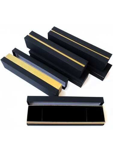 Jewelry Gift Boxes,Black and Gold,6 Pcs, 22x5x4 cm,Long Cardboard Boxes with Sponge Inserts for Bracelet,Watch,Necklace,Tika, Wedding Anniversary Birthday Gift Bulk Packaging