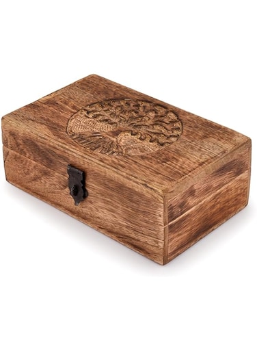 Samhita Handmade Mango Wood Tree of Life Engraving Beautifully Keepsake Box Jewellery Organiser Unique Gift Ideas for Men &amp; Women (Flame Work Finish)