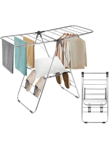 UNIFACE Clothes Drying Stand, 2-Tier Clothes Drying Rack with Shoe Clips, Metal Drying Stand Laundry for Indoor &amp; Outdoor Use, Clothing, Bed Linen