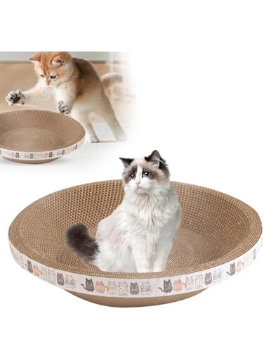 Cardboard Cat Scratcher, Density Cat Scratch, Corrugated Cat Scratching Pad Box Durable for Furniture Protection, Cat Scratcher Bowl Cardboard Bed Lounger Couch for Indoor Cats Sleeping (Round)