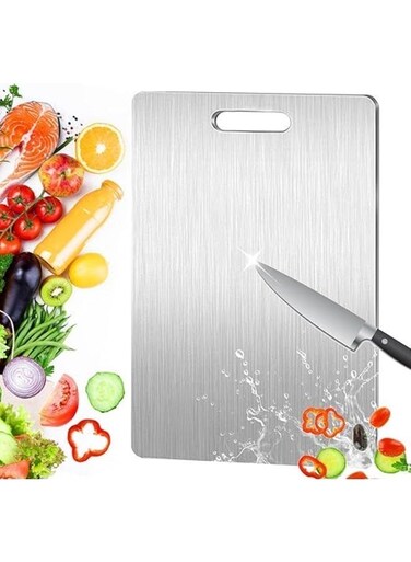 Stainless Steel 28&Atilde;&mdash;39 Cutting Board Kitchen,Food-Grade Rice Husk Fiber Chopping Board with Wheat Straw PP,Double-Side using,Easy-Grip Handle