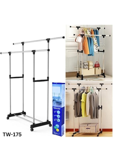 ARTC Portable Stainless Steel Adjustable And Movable Double And Single Pole Clothes Rack Hanger For Indoor and Outdoor