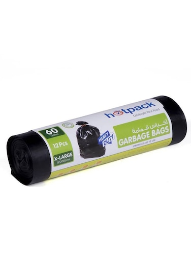 12-Piece Heavy Duty Garbage Bags X-Large 60 Gallon Black 95x120cm