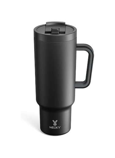 Meoky 40 oz Tumbler with Handle and Flip Straw, 100% Leakproof Tumbler with Lid and Straw, Stainless Steel Insulated Cup, Cupholder Friendly, Keeps Cold for 34 Hours (Night)