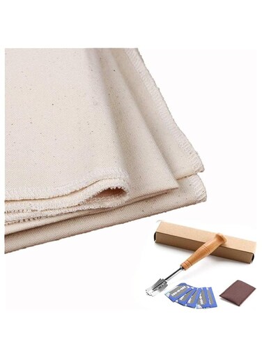 THE WHITE SHOP Silver bread cutter and French baking cloth75*45cm Professional Proofing Cloth, Thick Bread Bakers Couche, Natural Cotton Heavy Duty Dough Couche for Homemade Baking French Breads, Shap