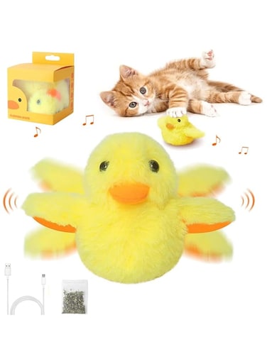 TZL Interactive Cat Toys Duck for Indoor Cats-USB Rechargeable Soft Cute Duck Toy,Refillable Plush Catnip Toy,Realistic Duck Quack and Electric Flapping Wings Duck Toy for Kitten Exercise (YELLOW)