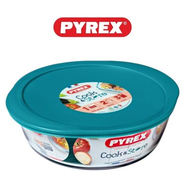 Pyrex Cook&amp;Store 1.1L Round Roaster with Lid for Versatile Cooking and Storing