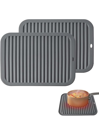 Khazna Silicone Trivets for Hot Dishes, Pots and Pans, Hot Pads for Kitchen, Heat Resistant Mat Quartz Countertops, Silicone Mats for Kitchen Counter, Table Pot Holders Trivet mat Set (2 PCS Grey)