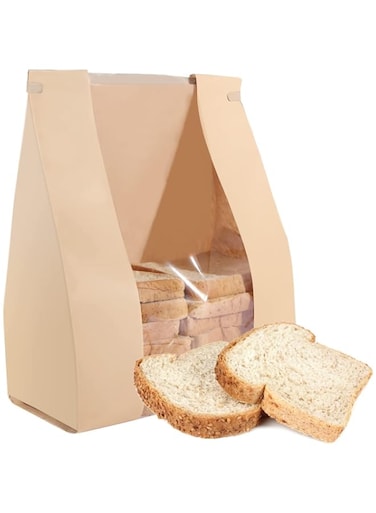 SYOSI 50 Pack Bakery Bags with Window,33 * 16 * 11 cm Large Paper Bread Bags for Homemade Bread, Tin Tie Tab Lock Bags Brown Window Bags Bread Bags Cookie Bags Coffee Bags Treat Bags