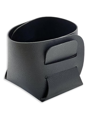 LEART Leather Storage Basket &ndash; Bedside, Nightstand, Office Desk Organizer   Pantry Storage Organizer   Stationery Organizer   Storage Bin for Home (Black Large)