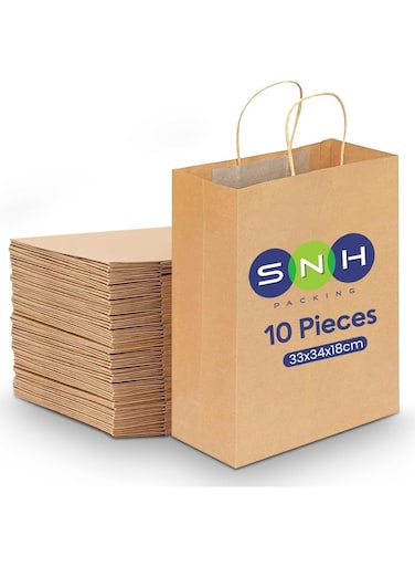 Packing Kraft Paper Bag Brown Twisted Handle 33x34x18 cm Paper Party Bags Hen Party Bags Kraft Paper Bag Bride Birthday Gift Bag Wedding Celebrations Bags For Party Favour Pack of 10 Pieces