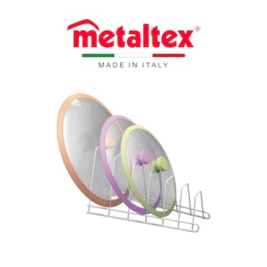 Metaltex Pot Lid &amp; Tray Holder &ndash; 6 Slot Kitchen Organizer for Lids, Cutting Boards &amp; Baking Trays &ndash; Iron Wire with LDPE Coating