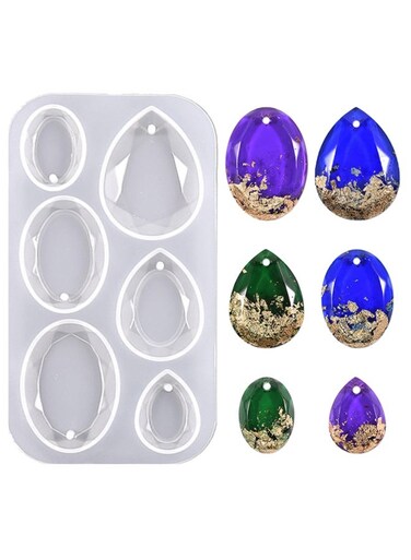 and Oval Resin Jewelry Molds,6 Cavities Silicone Pendant Molds for Resin Epoxy,Resin Casting Molds with Hanging Hole for DIY Gem Cabochon Pendant, Earring, Necklace Jewelry Making