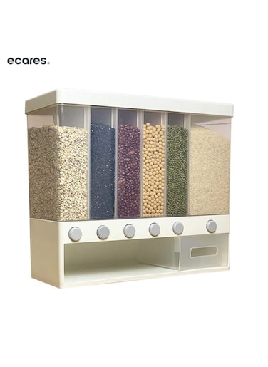 ECARES&reg; Multiple Dispenser, Food Dispenser, Cereal Wall-Mounted Grains Food Dispenser, Large Capacity, Space Saving 6-Grid Container, Pressed Out, Transparent Container, Adjustable Compartments.