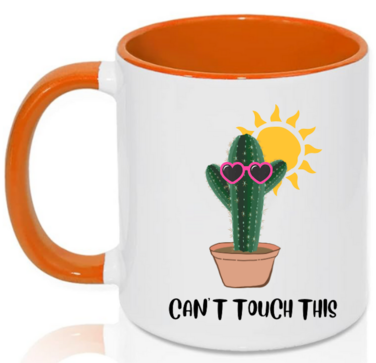 Funny Can't Touch This Cactus Coffee Mug, 11oz, Gift for Plant Lover, Cactus Fan, Men, Women, Family, Friend, Colleague (Orange)