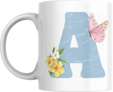 Floral Butterfly Alphabet Coffee Mug, Select Your Alphabet Letter, Gift for Women (A)
