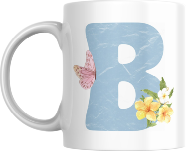 Floral Butterfly Alphabet Coffee Mug, Select Your Alphabet Letter, Gift for Women (B)