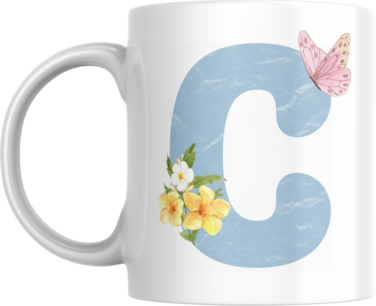 Floral Butterfly Alphabet Coffee Mug, Select Your Alphabet Letter, Gift for Women (C)