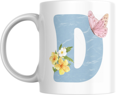 Floral Butterfly Alphabet Coffee Mug, Select Your Alphabet Letter, Gift for Women (D)