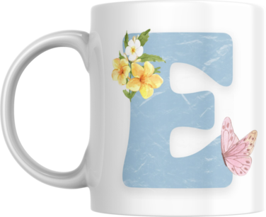 Floral Butterfly Alphabet Coffee Mug, Select Your Alphabet Letter, Gift for Women (E)