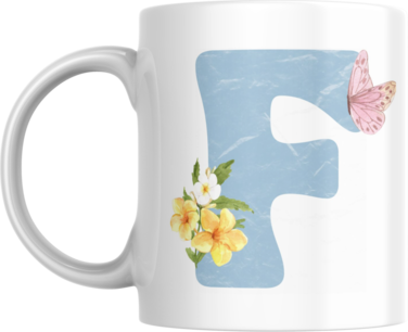 Floral Butterfly Alphabet Coffee Mug, Select Your Alphabet Letter, Gift for Women (F)