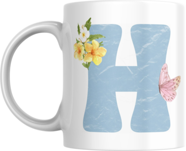 Floral Butterfly Alphabet Coffee Mug, Select Your Alphabet Letter, Gift for Women (H)