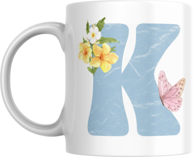 Floral Butterfly Alphabet Coffee Mug, Select Your Alphabet Letter, Gift for Women (K)