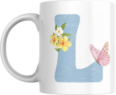 Floral Butterfly Alphabet Coffee Mug, Select Your Alphabet Letter, Gift for Women (L)