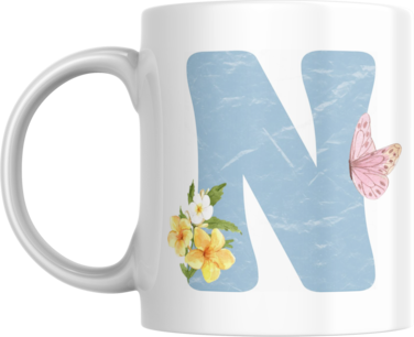 Floral Butterfly Alphabet Coffee Mug, Select Your Alphabet Letter, Gift for Women (N)