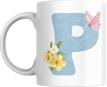 Floral Butterfly Alphabet Coffee Mug, Select Your Alphabet Letter, Gift for Women (P)