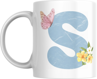 Floral Butterfly Alphabet Coffee Mug, Select Your Alphabet Letter, Gift for Women (S)