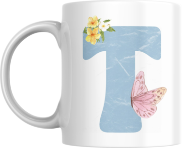 Floral Butterfly Alphabet Coffee Mug, Select Your Alphabet Letter, Gift for Women (T)
